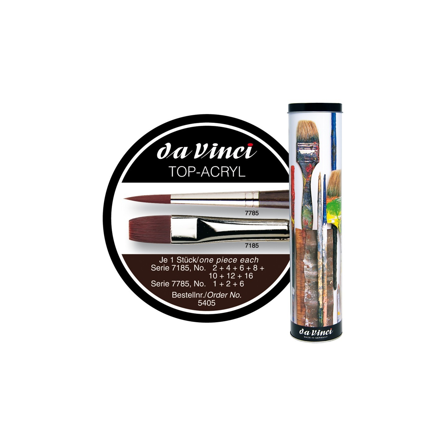 da Vinci TOP-ACRYL Red-Brown Brushes, Synthetic, Oil & Acrylic, 10 Brush Set in Gift Tin