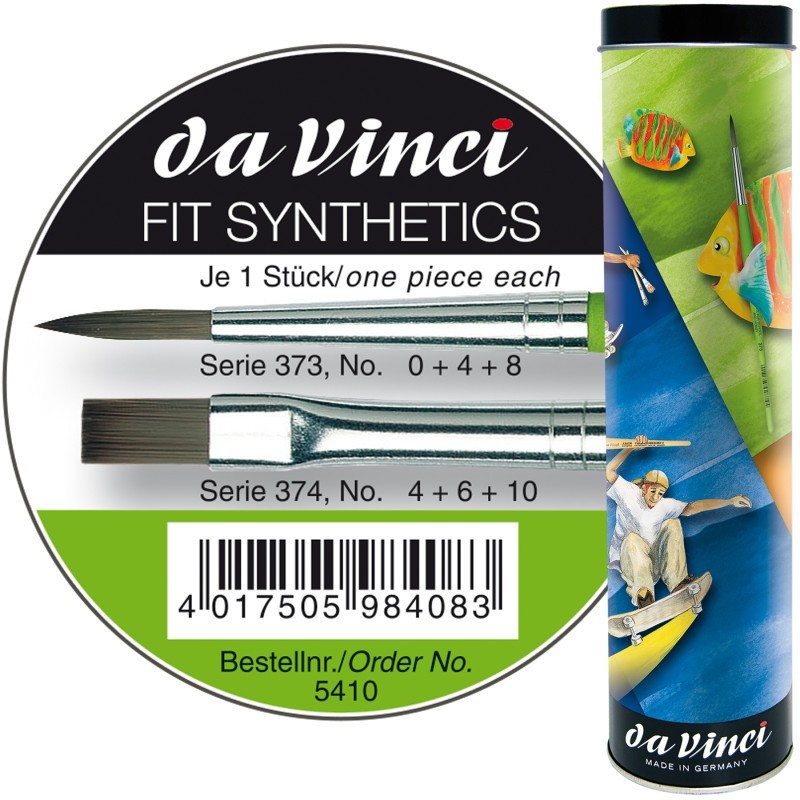 da Vinci FIT Synthetics Student Brush, Synthetic, Tempera, Assorted, 6 Brush Set in Tin