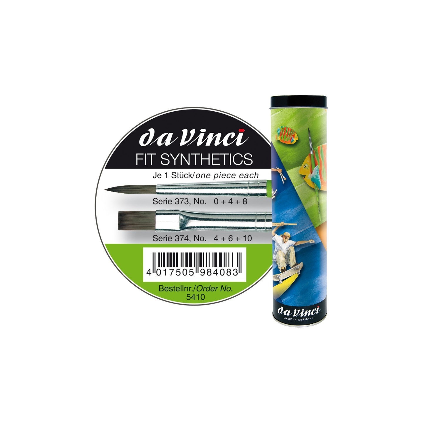 da Vinci FIT Synthetics Student Brush, Synthetic, Tempera, Assorted, 6 Brush Set in Tin