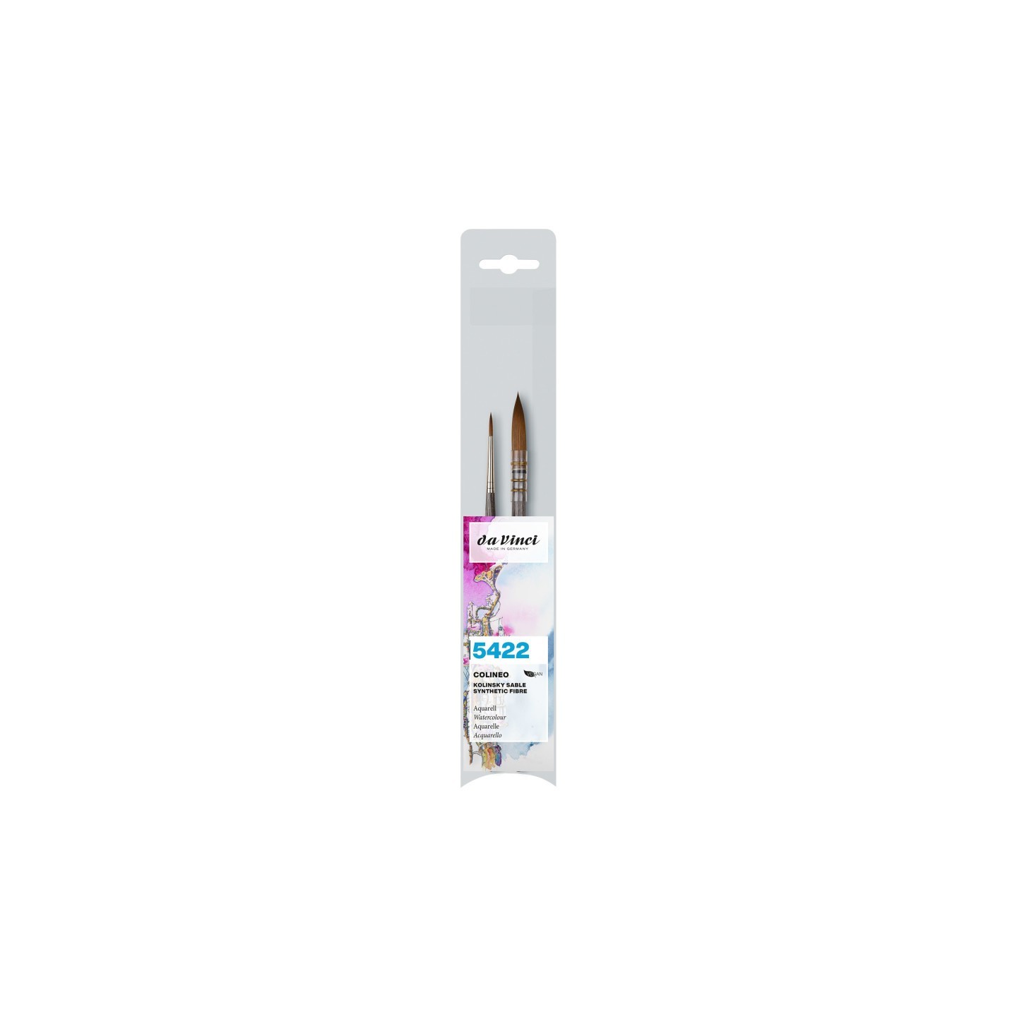 da Vinci COLINEO Synthetic Red Sable, Watercolor & Gouache, Quill Wash & Round 2 Brush Set