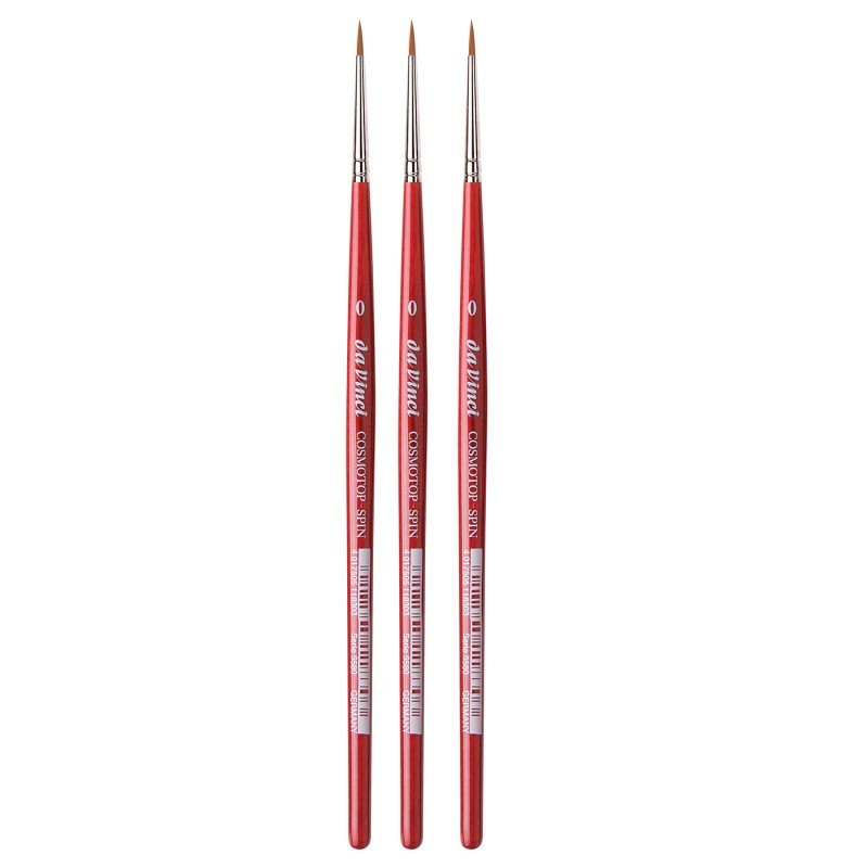 da Vinci COSMOTOP-SPIN Silkpainting Brush, Synthetic, Watercolor, Round, Size 0, Pack of 3