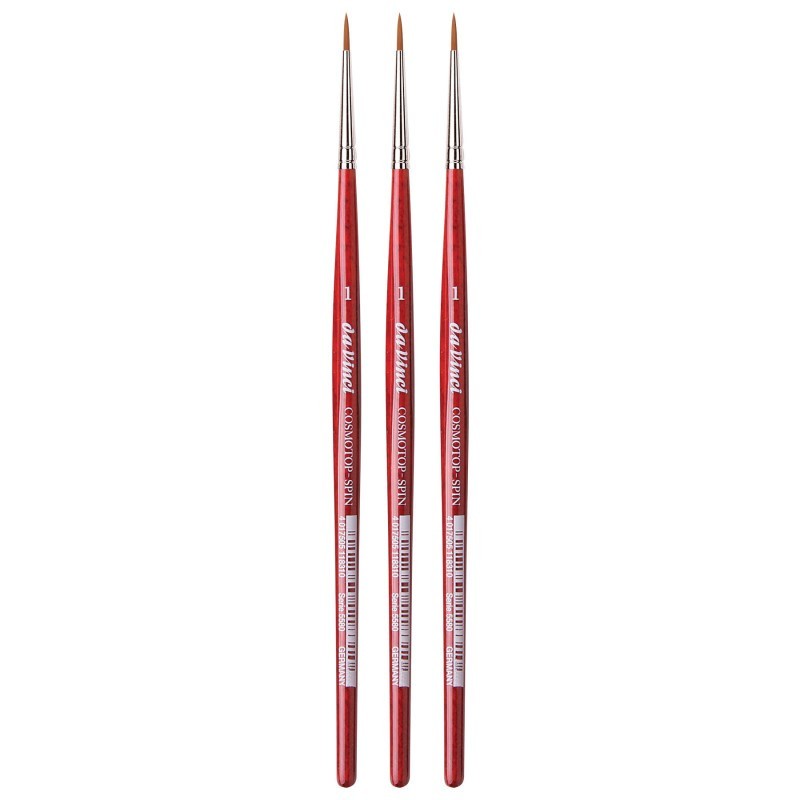 da Vinci COSMOTOP-SPIN Silkpainting Brush, Synthetic, Watercolor, Round, Size 1, Pack of 3