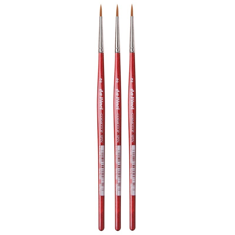 da Vinci COSMOTOP-SPIN Silkpainting Brush, Synthetic, Watercolor, Round, Size 2, Pack of 3