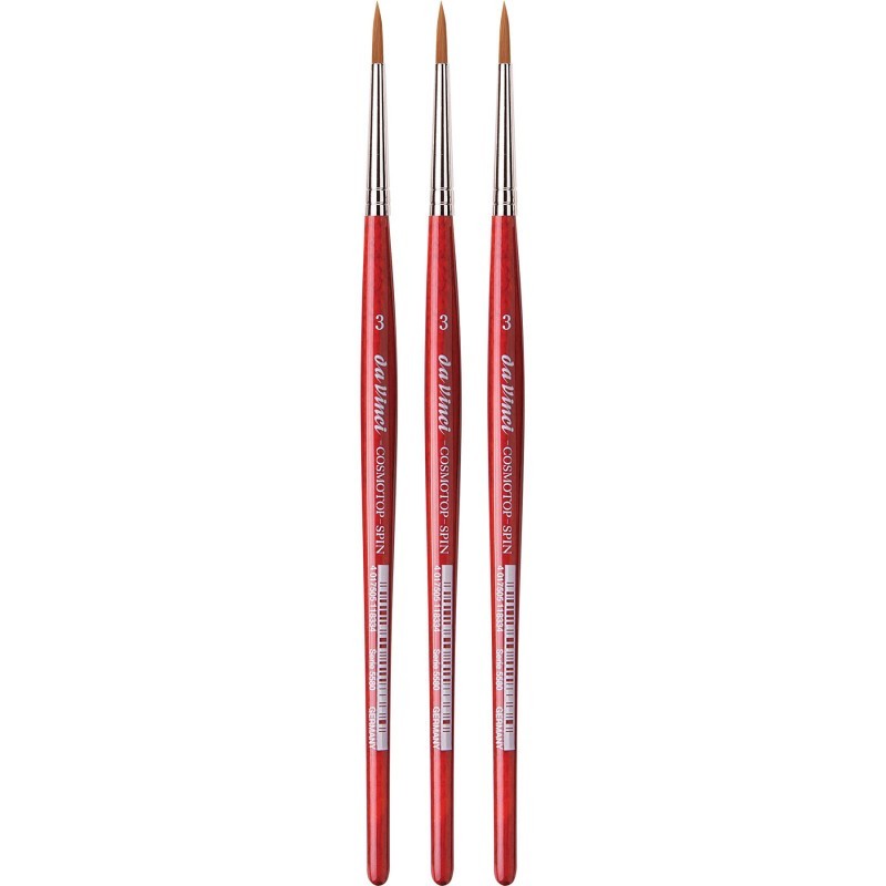 da Vinci COSMOTOP-SPIN Silkpainting Brush, Synthetic, Watercolor, Round, Size 3, Pack of 3