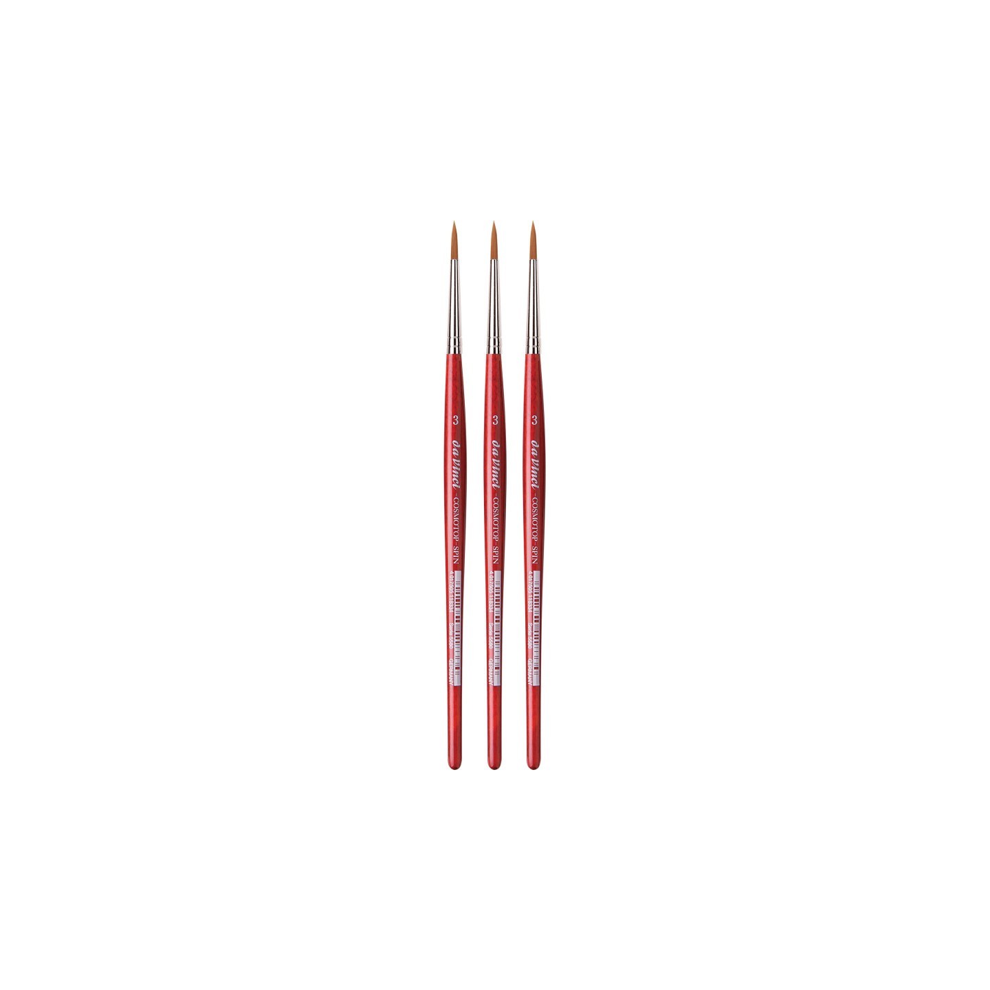 da Vinci COSMOTOP-SPIN Silkpainting Brush, Synthetic, Watercolor, Round, Size 3, Pack of 3