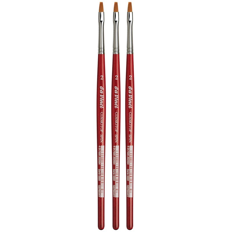 da Vinci COSMOTOP-SPIN Silkpainting Brush, Synthetic, Watercolor, Flat, Size 2, Pack of 3