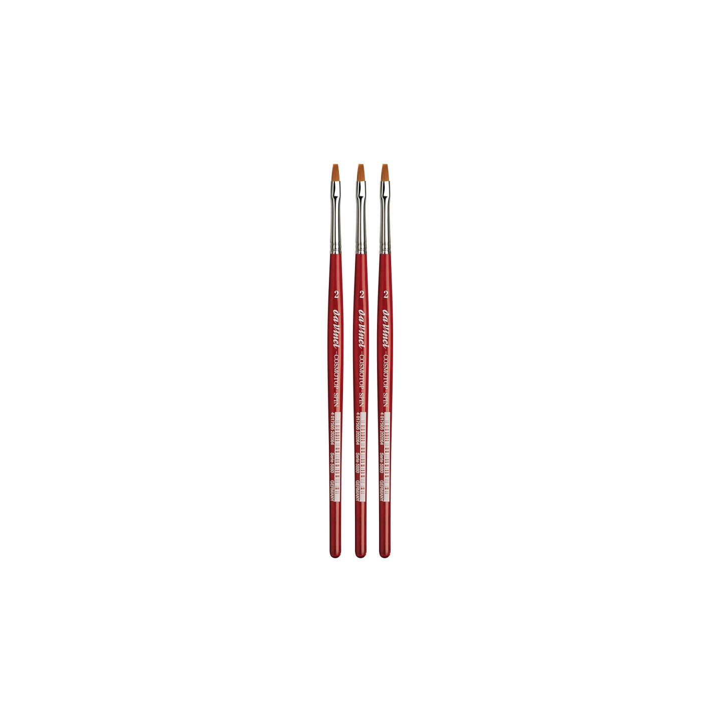 da Vinci COSMOTOP-SPIN Silkpainting Brush, Synthetic, Watercolor, Flat, Size 2, Pack of 3