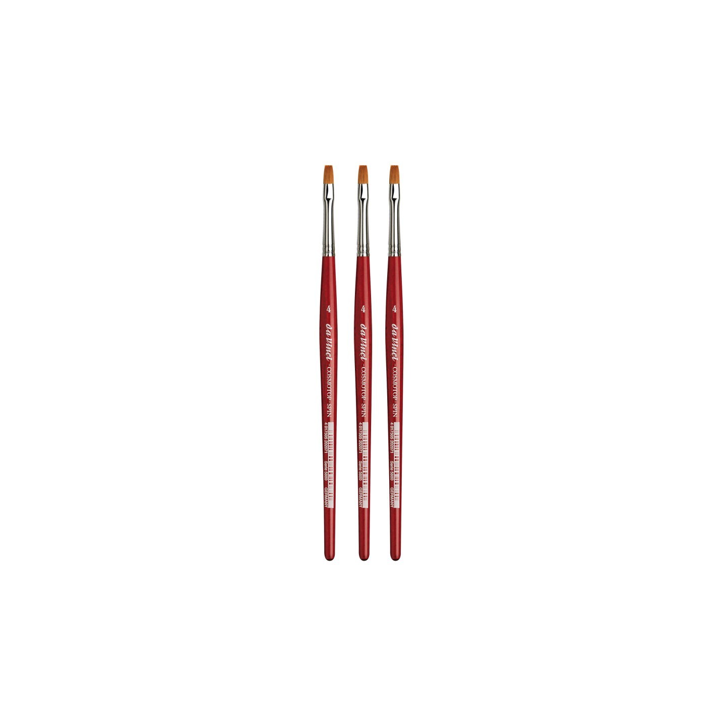 da Vinci COSMOTOP-SPIN Silkpainting Brush, Synthetic, Watercolor, Flat, Size 4, Pack of 3