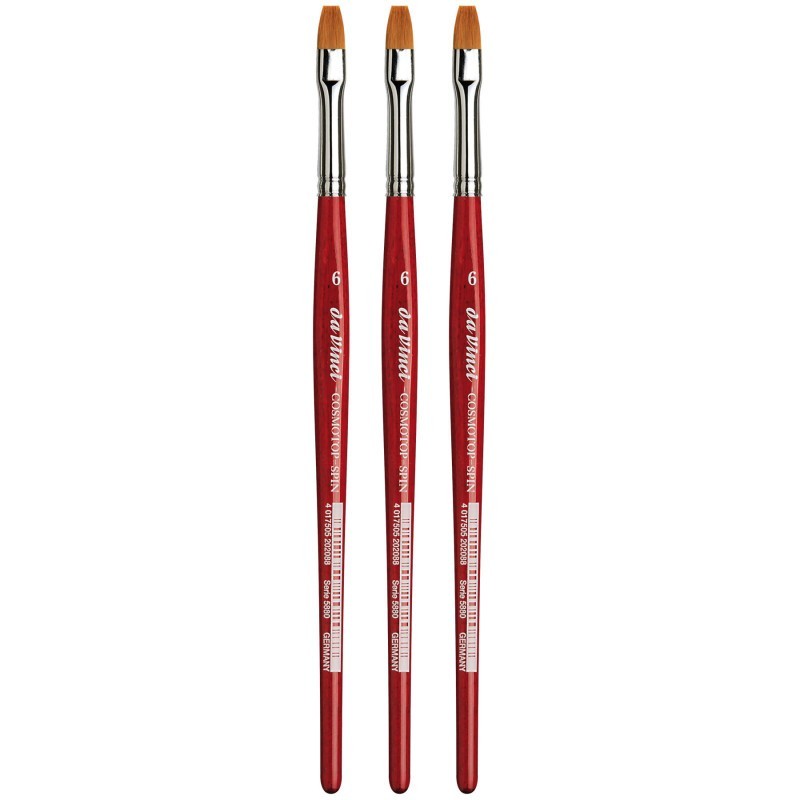 da Vinci COSMOTOP-SPIN Silkpainting Brush, Synthetic, Watercolor, Flat, Size 6, Pack of 3