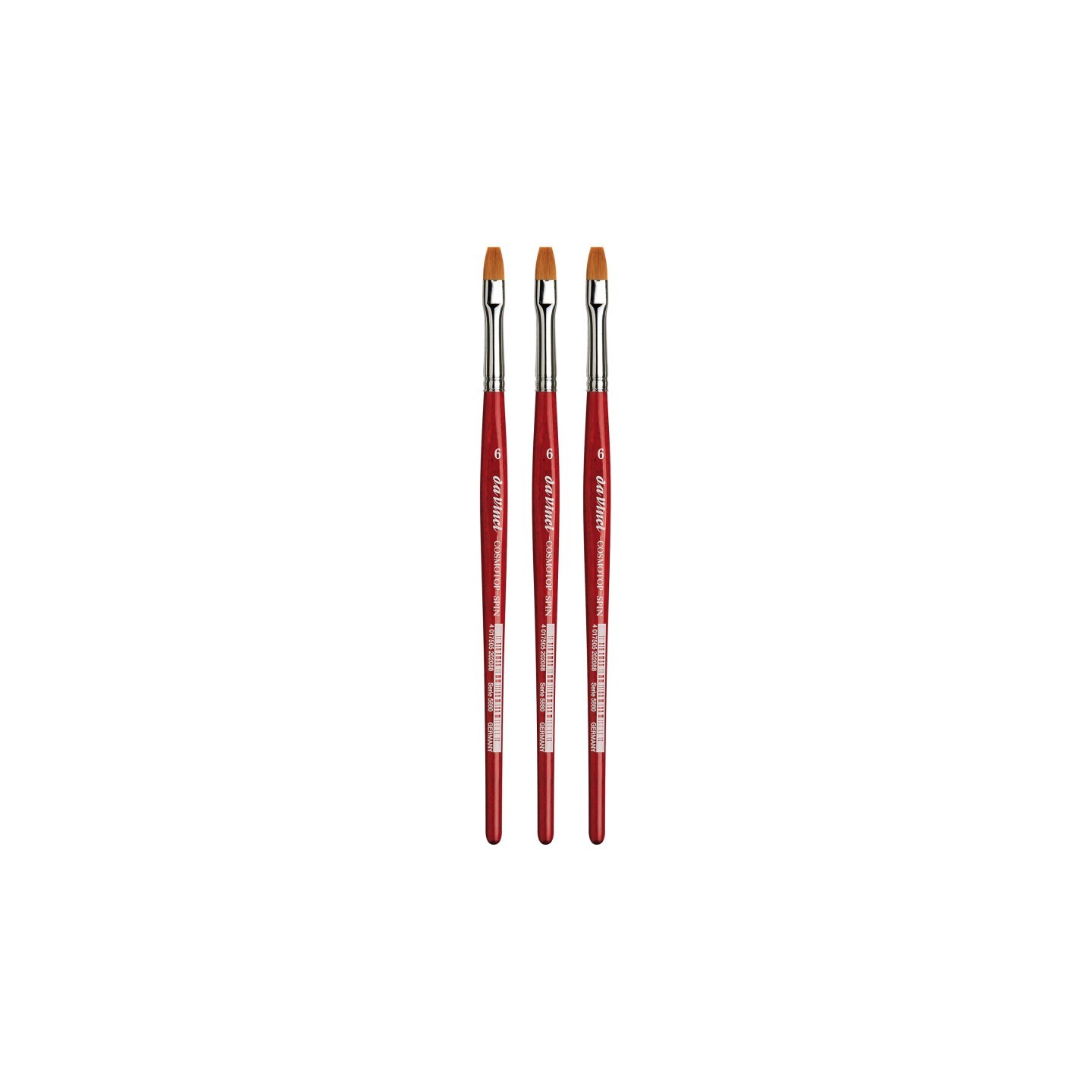 da Vinci COSMOTOP-SPIN Silkpainting Brush, Synthetic, Watercolor, Flat, Size 6, Pack of 3