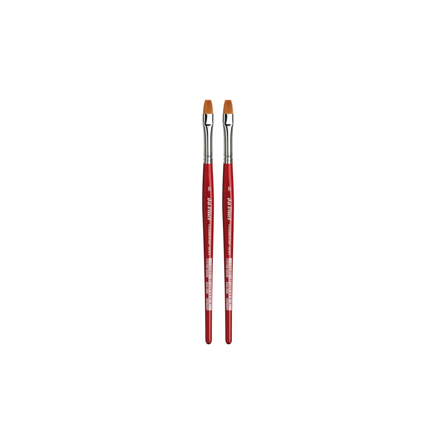 da Vinci COSMOTOP-SPIN Silkpainting Brush, Synthetic, Watercolor, Flat, Size 8, Pack of 2