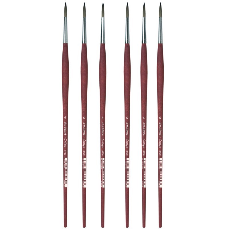 da Vinci COLLEGE Student Brush, Synthetic, Acrylic & Oil, Round, Series 8730, Size 6, Pack of 6