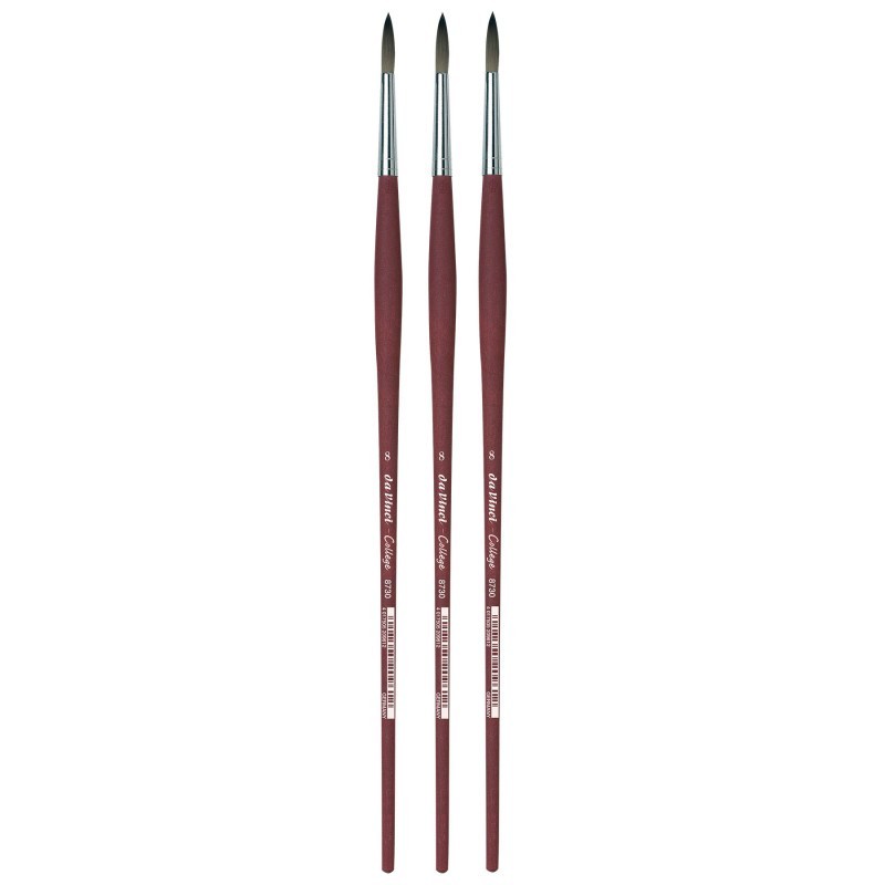 da Vinci COLLEGE Student Brush, Synthetic, Acrylic & Oil, Round, Series 8730, Size 8, Pack of 3