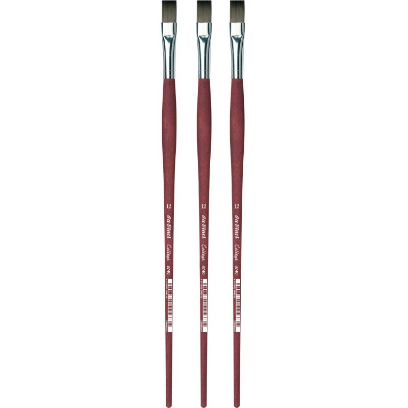 da Vinci COLLEGE Student Brush, Synthetic, Acrylic & Oil, Flat, Series 8740, Size 12, Pack of 3