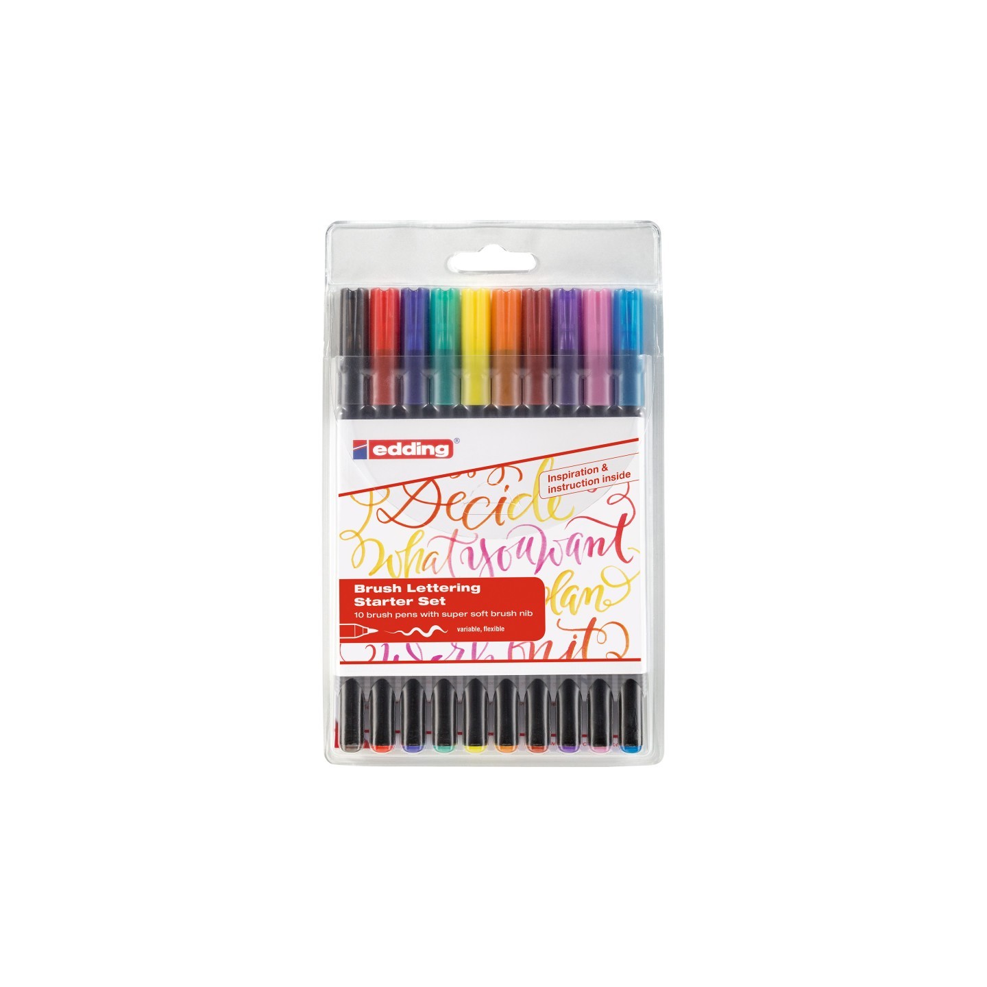 edding 1340 Series Brush Pen Lettering Starter Set, Assorted Colors, Set of 10