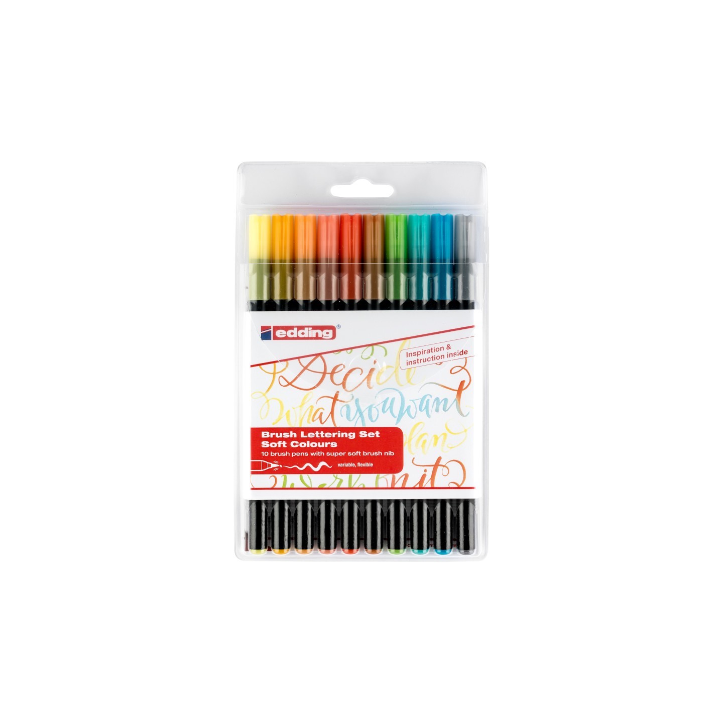 edding 1340 Series Brush Pen Lettering Starter Set, Assorted Soft Colors, Set of 10