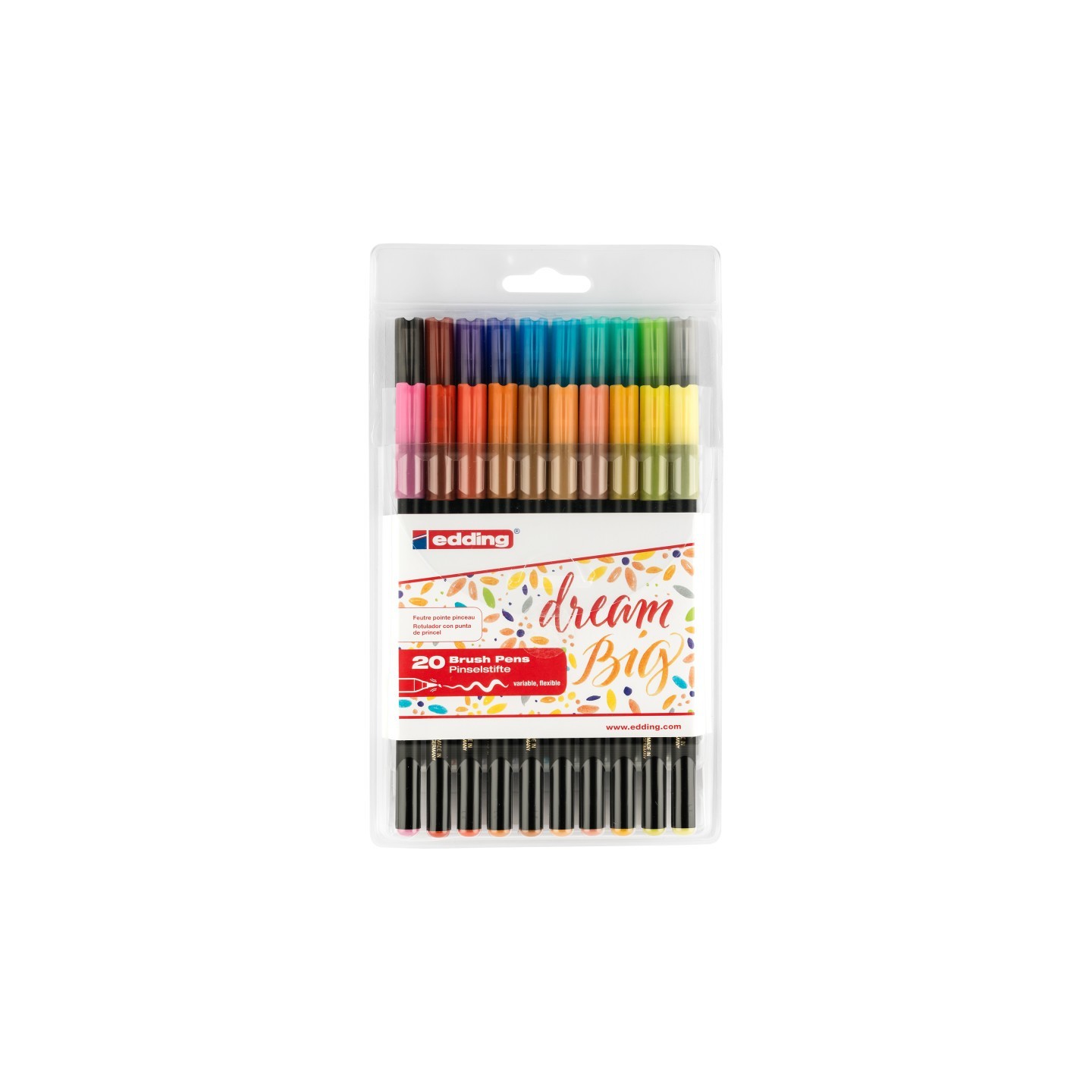 edding 1340 Series Brush Pen Lettering Starter Set, Assorted Colors, Set of 20