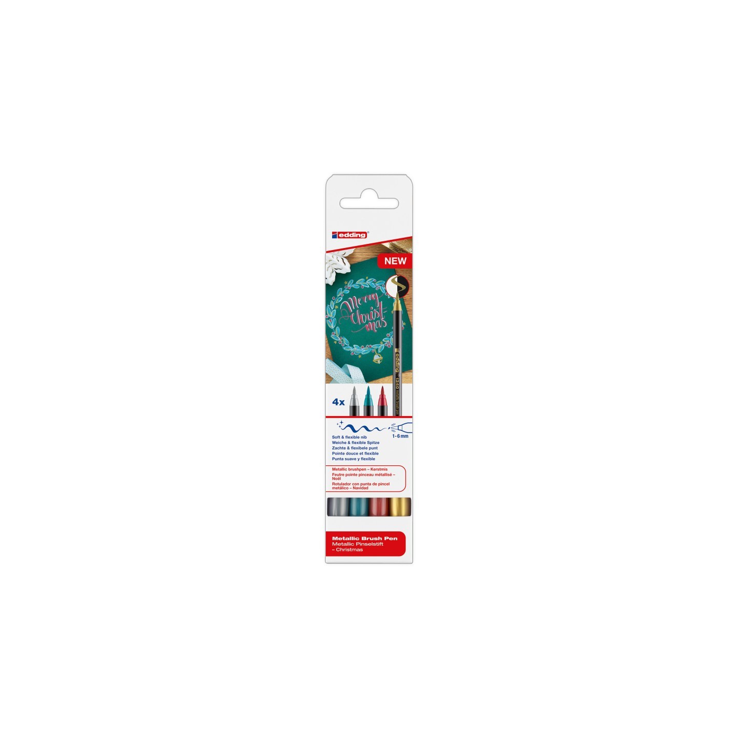 edding 1340 Series Metallic Brush Pens, Christmas Colors, Set of 4