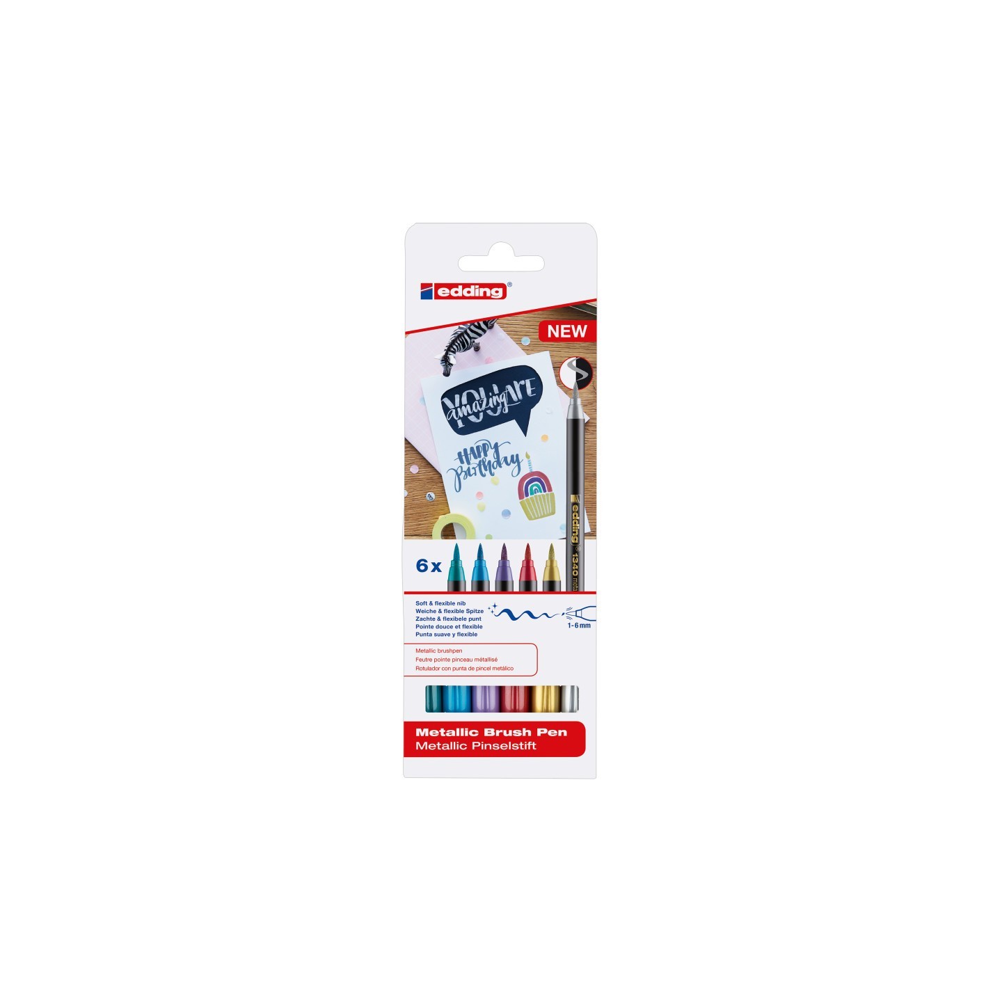 edding 1340 Series Metallic Brush Pens, Assorted Colors, Set of 6