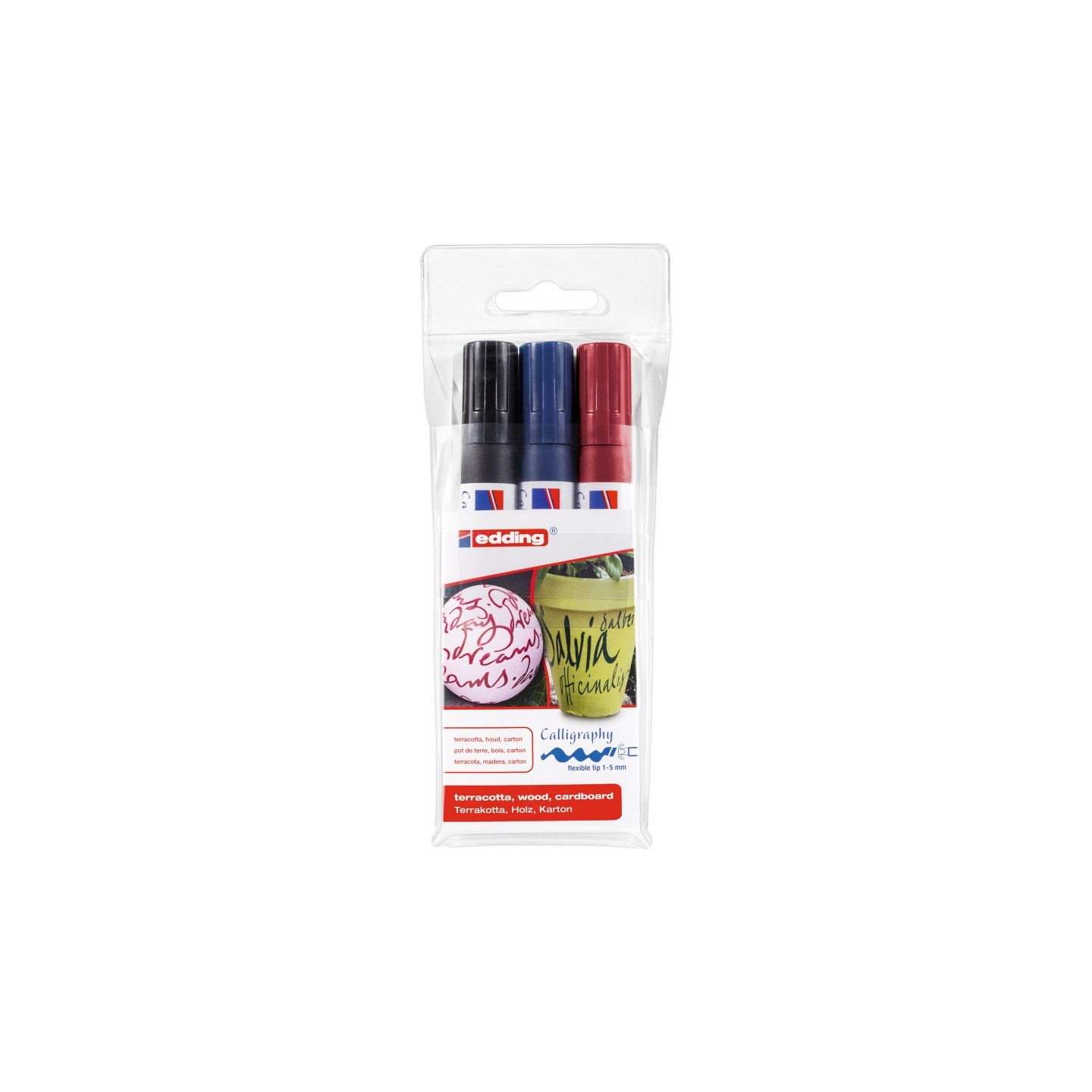 edding 1455 Series Calligraphy Marker, Flexible Tip, Assorted Colors, Set of 3