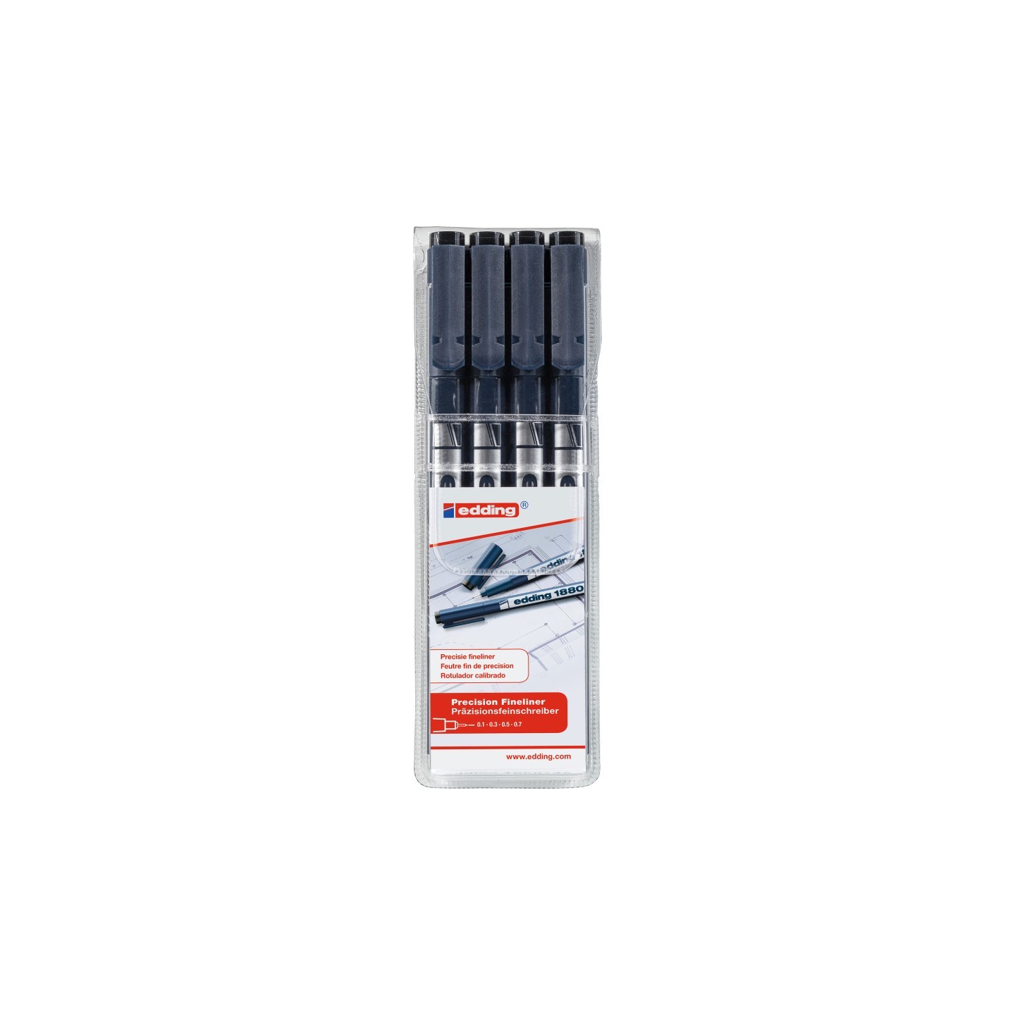 edding 1880 Series Drawliner Pen, Assorted Sizes, Black, Set of 4