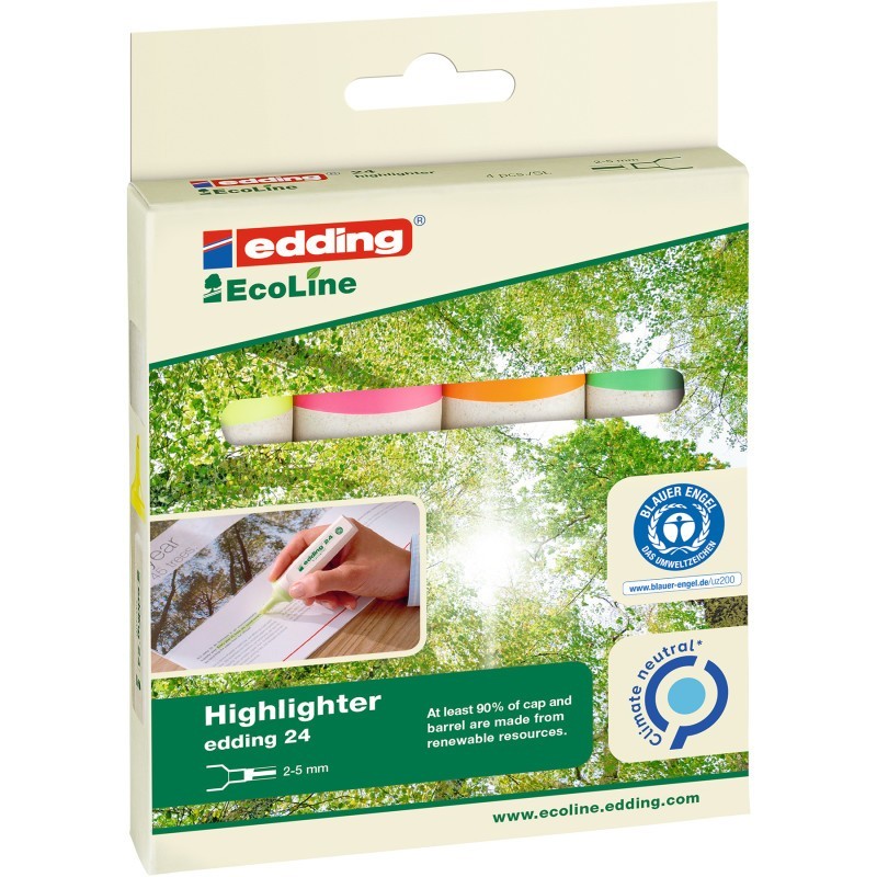 edding 24 Series EcoLine Highlighter, Assorted Colors, Set of 4