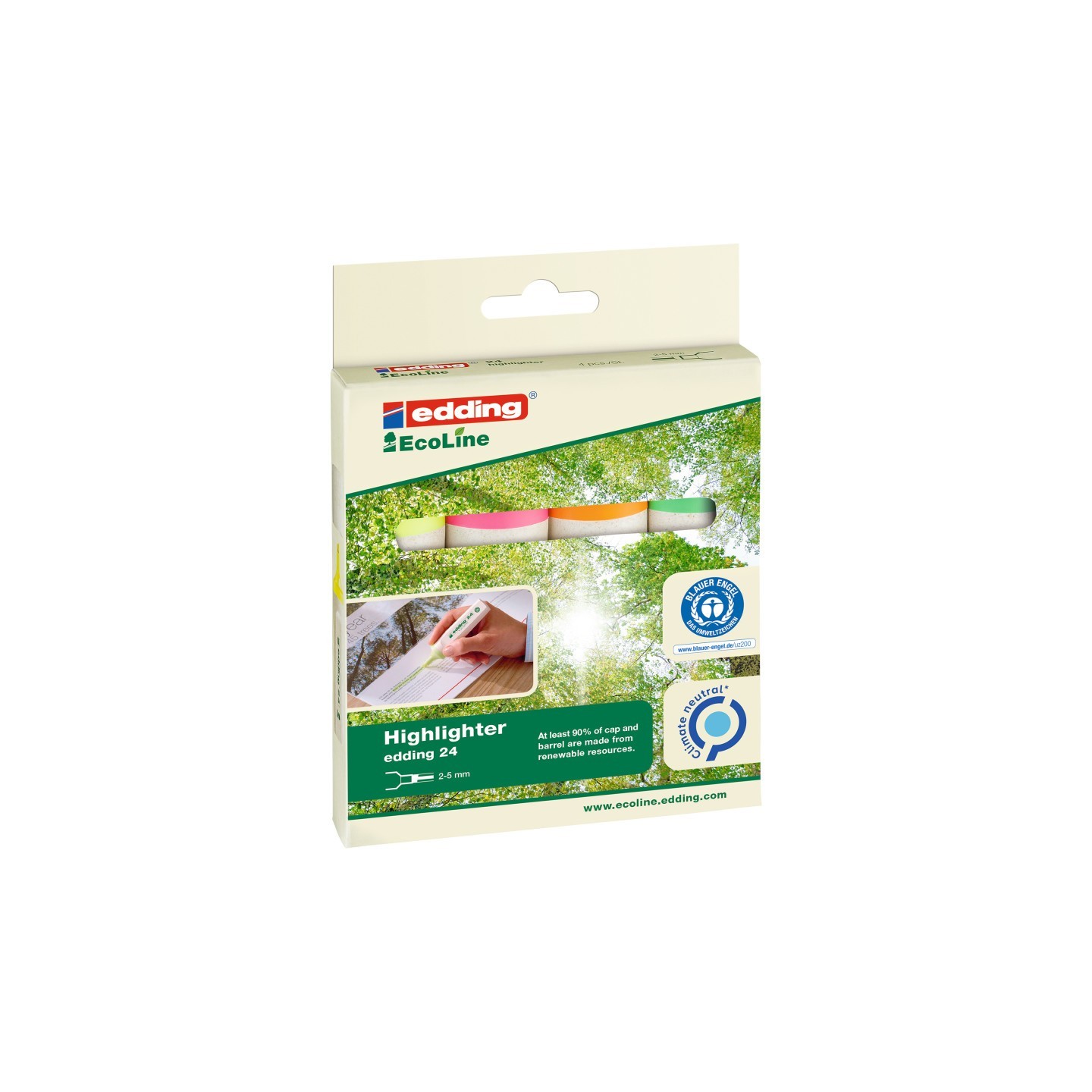 edding 24 Series EcoLine Highlighter, Assorted Colors, Set of 4