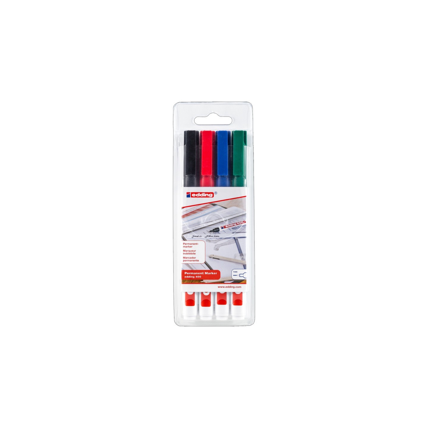 edding 400 Series Permanent Marker, Assorted Colors, Set of 4