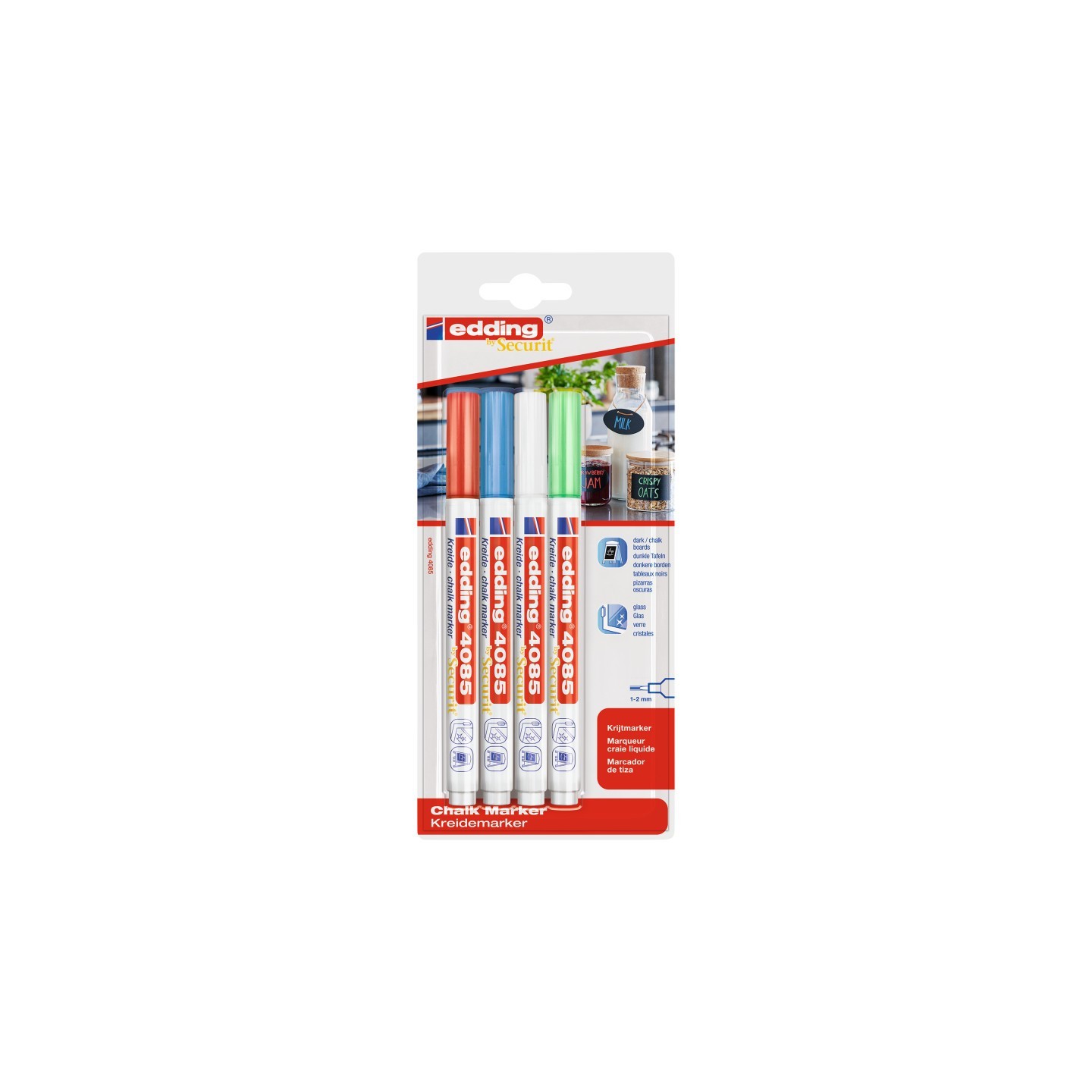 edding 4085 Series Chalk Marker, Assorted Colors, Set of 4