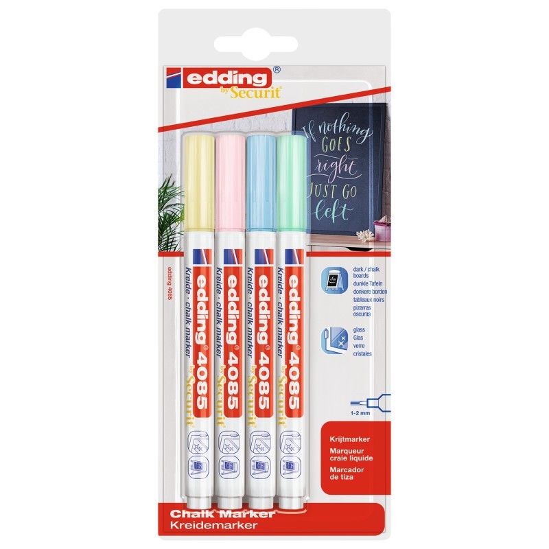 edding 4085 Series Chalk Marker, Pastel Colors, Set of 4