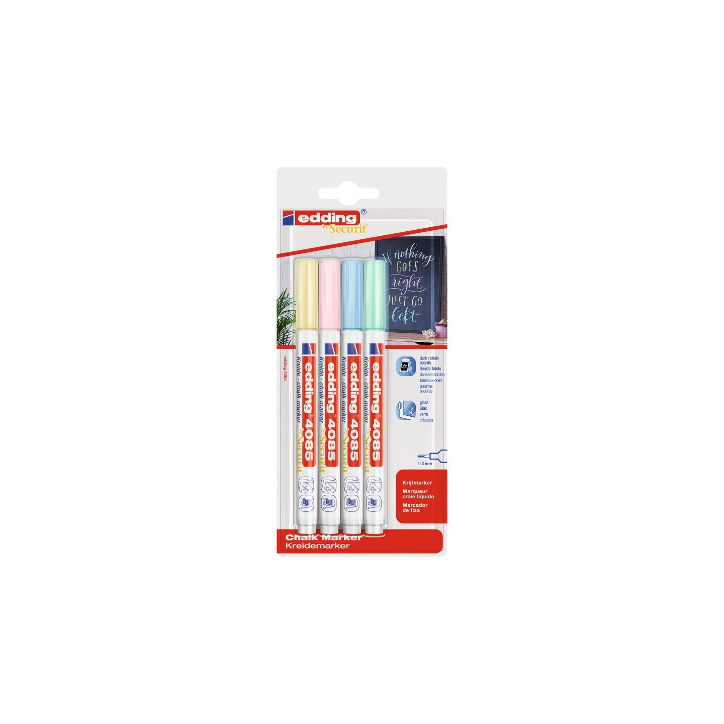 edding 4085 Series Chalk Marker, Pastel Colors, Set of 4