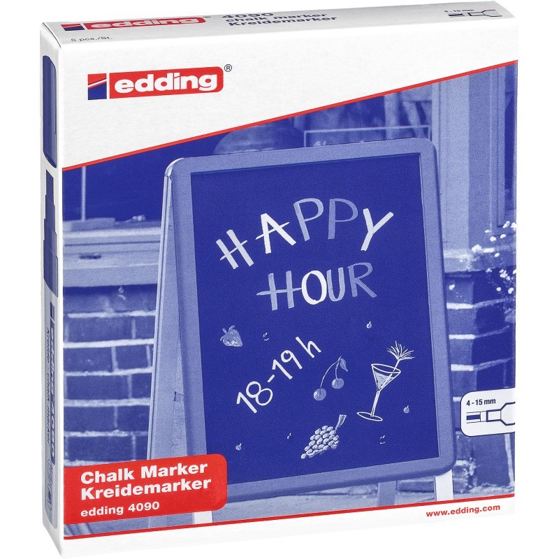 edding 4090 Series Chalk Marker, Assorted Colors, Set of 5