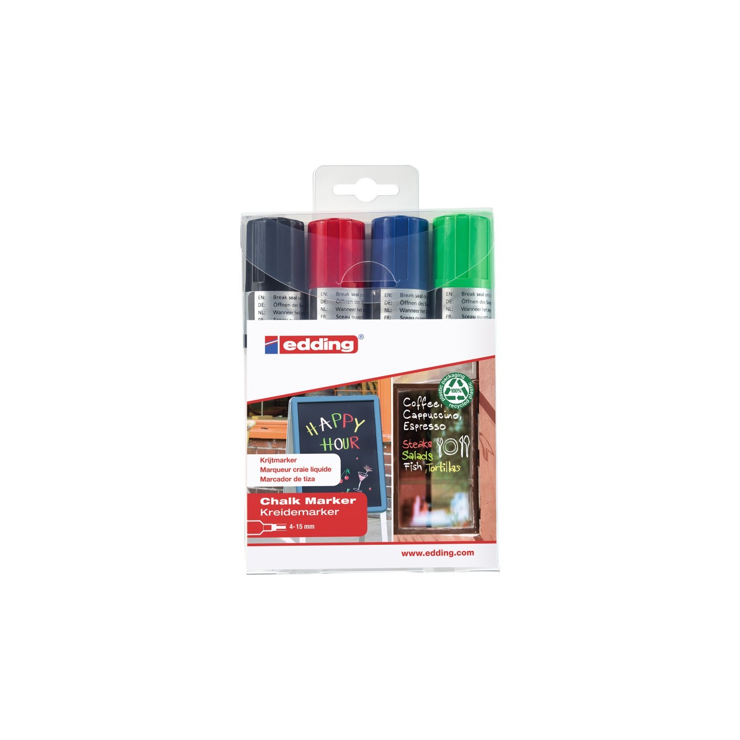edding 4090 Series Chalk Marker, Assorted Colors, Set of 4