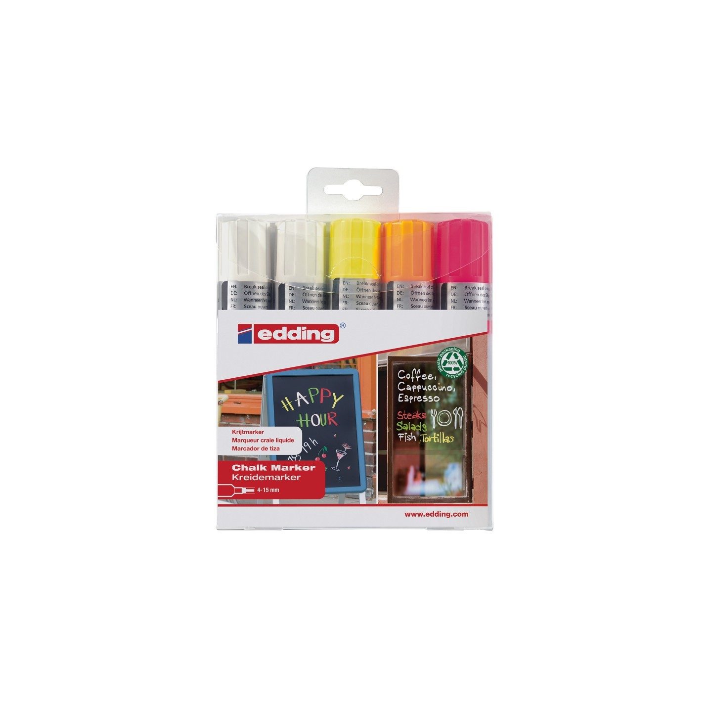 edding 4090 Series Chalk Marker, Neon Colors, Set of 5