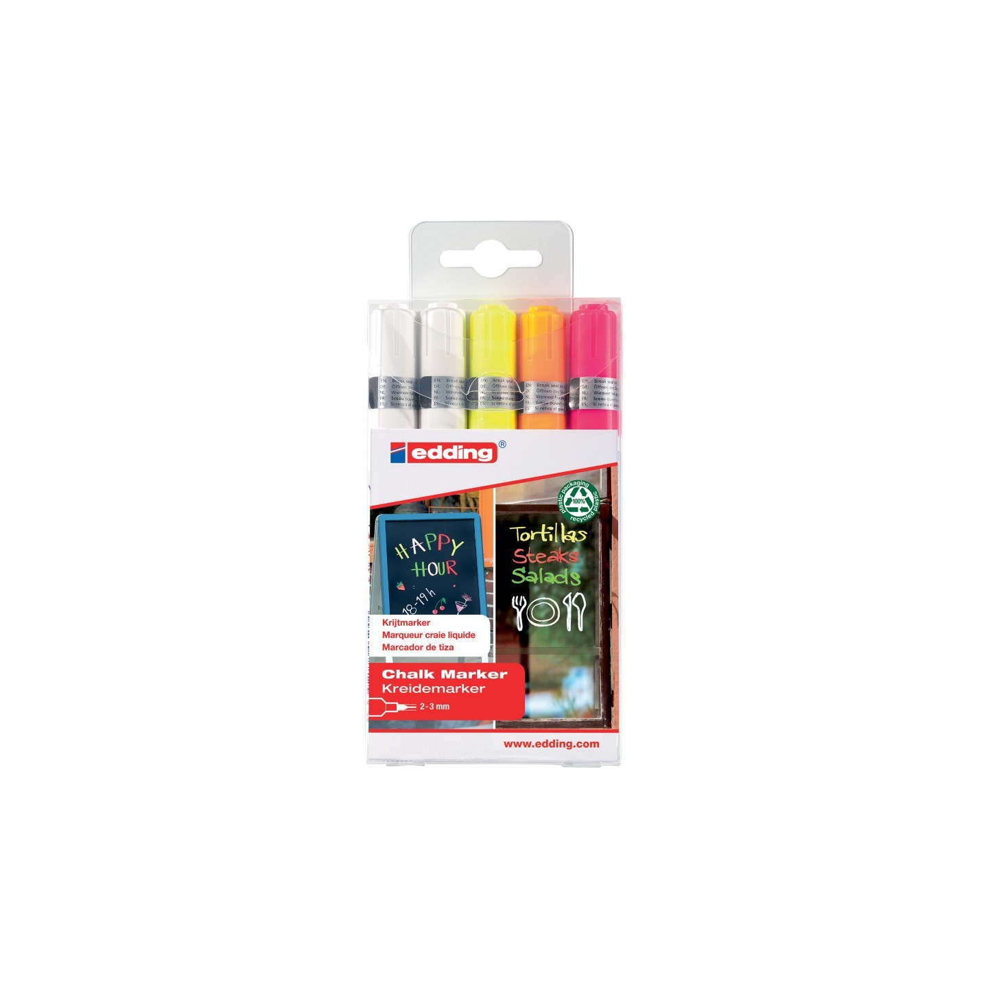 edding 4095 Series Chalk Marker, Assorted Colors, Set of 5