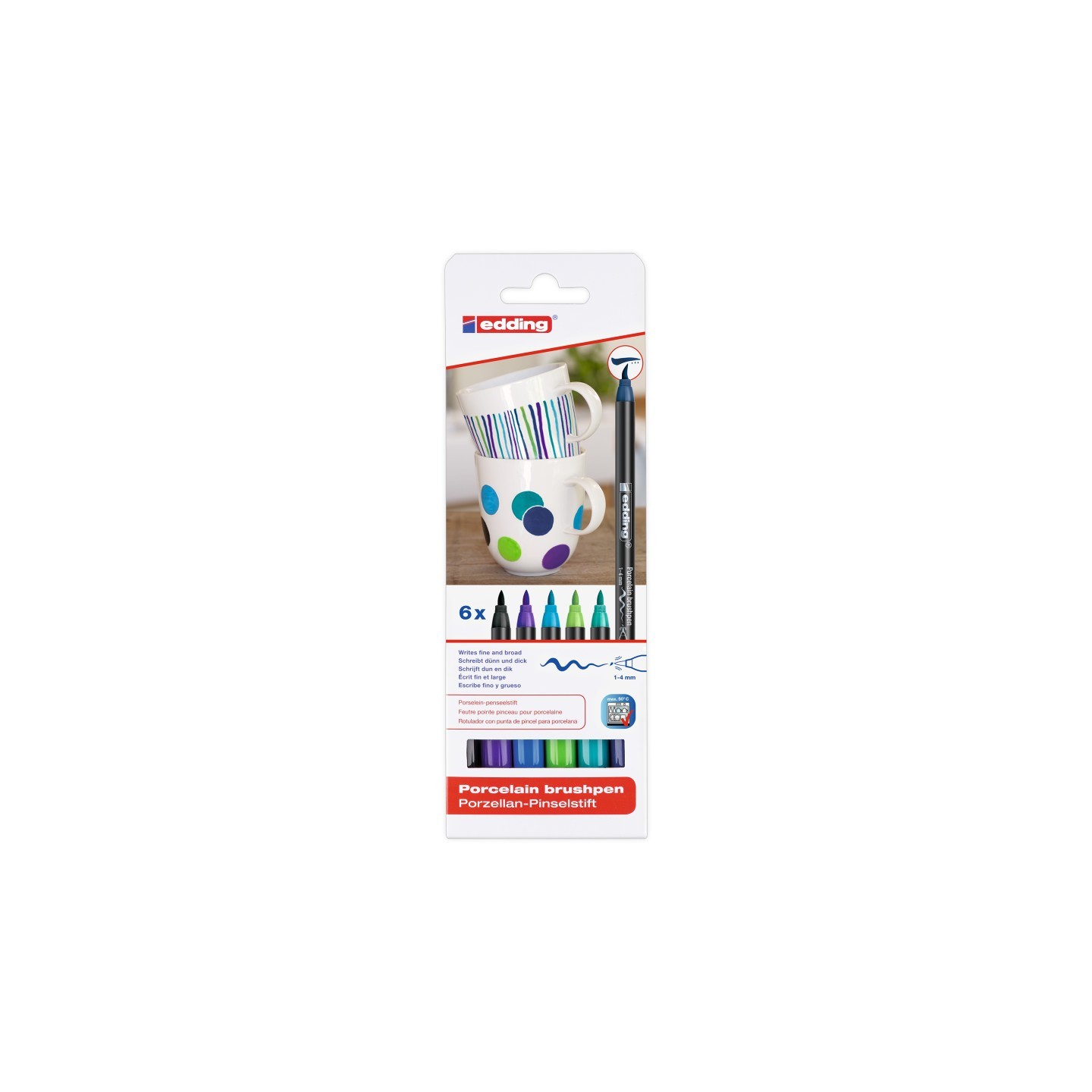 edding 4200 Series Porcelain Brush Pen, Cool Colors, Set of 6