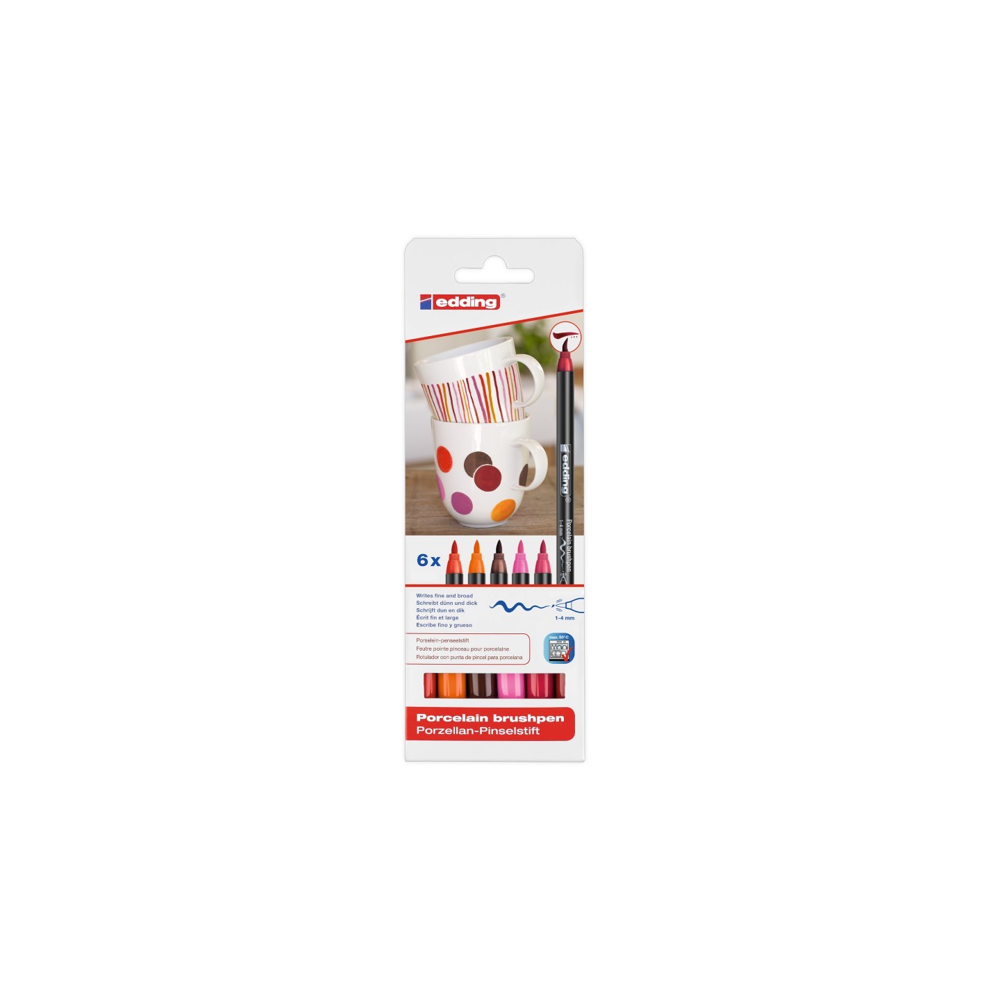 edding 4200 Series Porcelain Brush Pen, Warm Colors, Set of 6