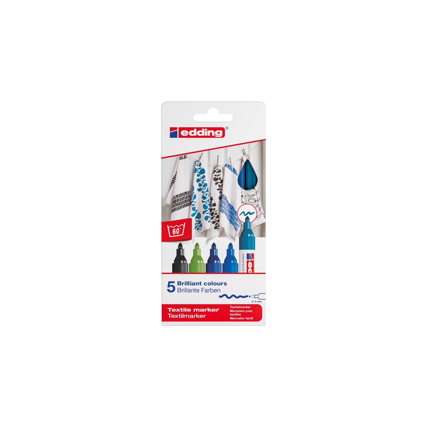 edding 4500 Series Textile Marker, Cool Colors, Set of 5