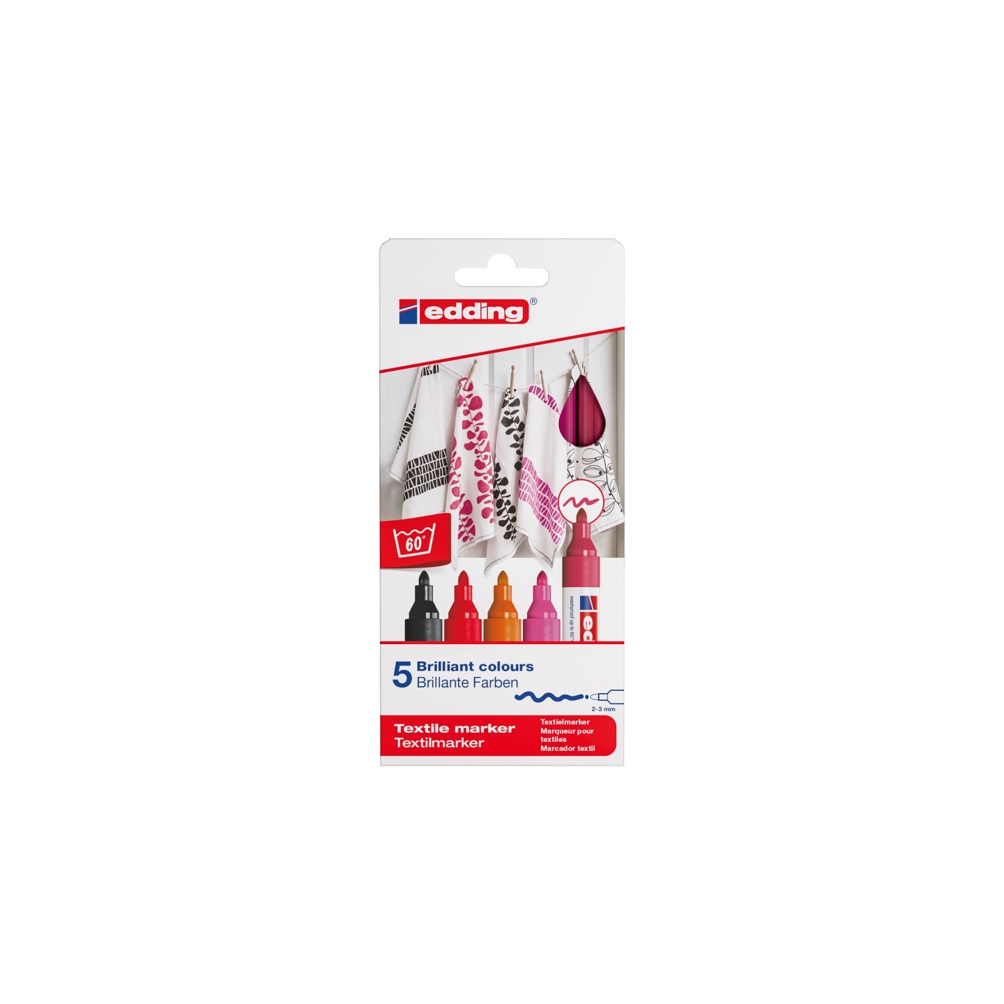 edding 4500 Series Textile Marker, Warm Colors, Set of 5