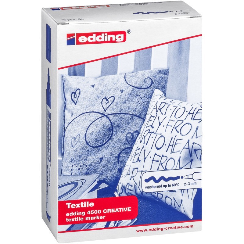 edding 4500 Series Textile Marker, Assorted Basic Colors, Set of 10