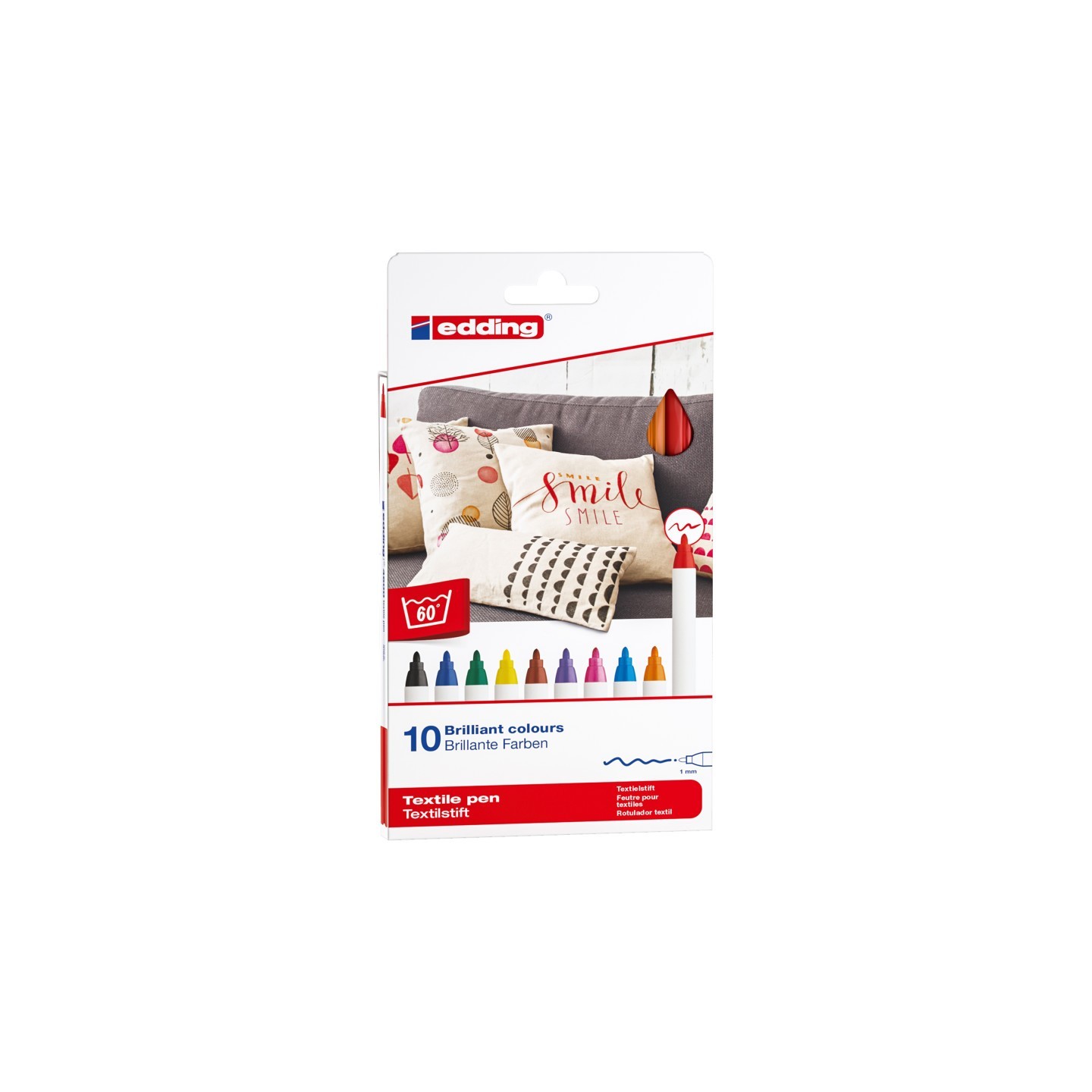 edding 4600 Series Textile Pen, Basic Colors, Set of 10