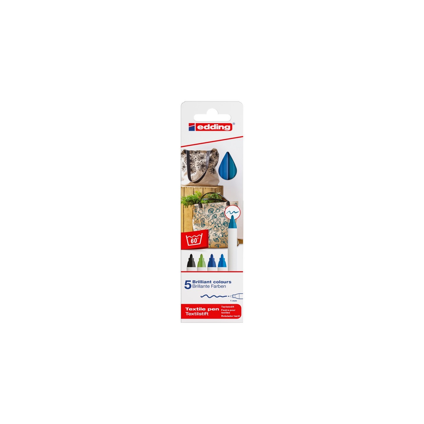 edding 4600 Series Textile Pen, Cool Colors, Set of 5
