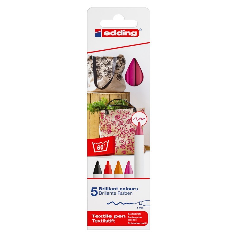 edding 4600 Series Textile Pen, Warm Colors, Set of 5