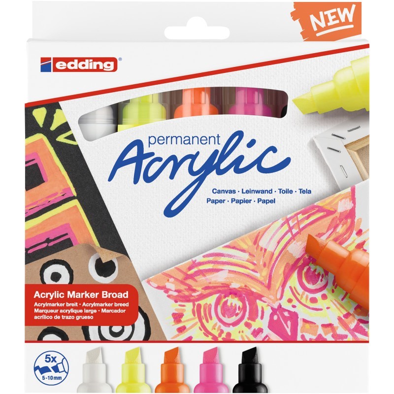 edding 5000 Series Acrylic Marker, Broad Tip, Neon Colors, Set of 5