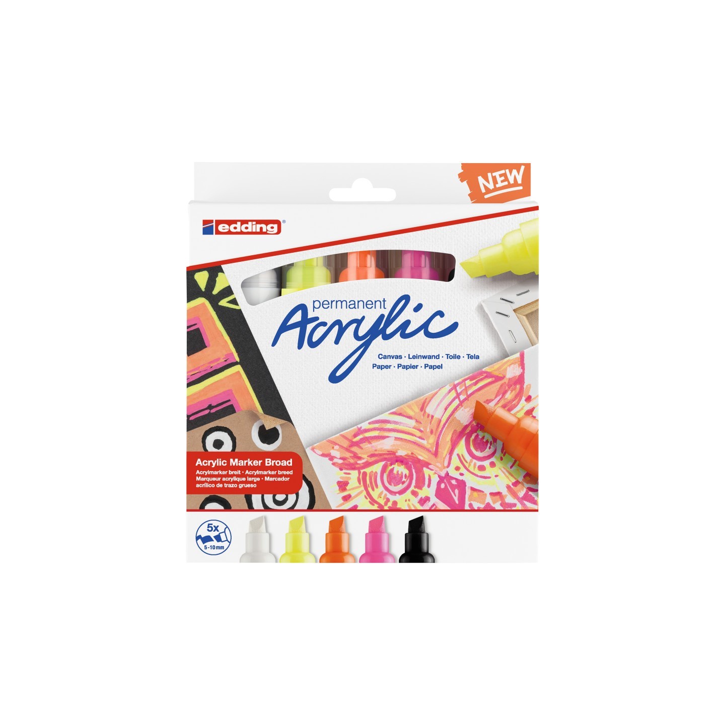 edding 5000 Series Acrylic Marker, Broad Tip, Neon Colors, Set of 5