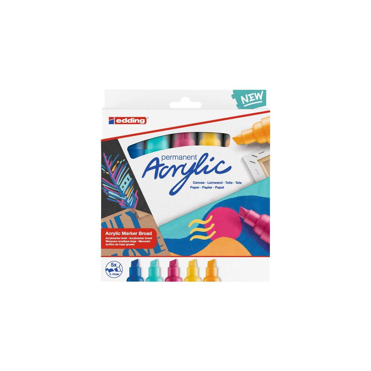 edding 5000 Series Acrylic Marker, Broad Tip, Abstract Colors, Set of 5