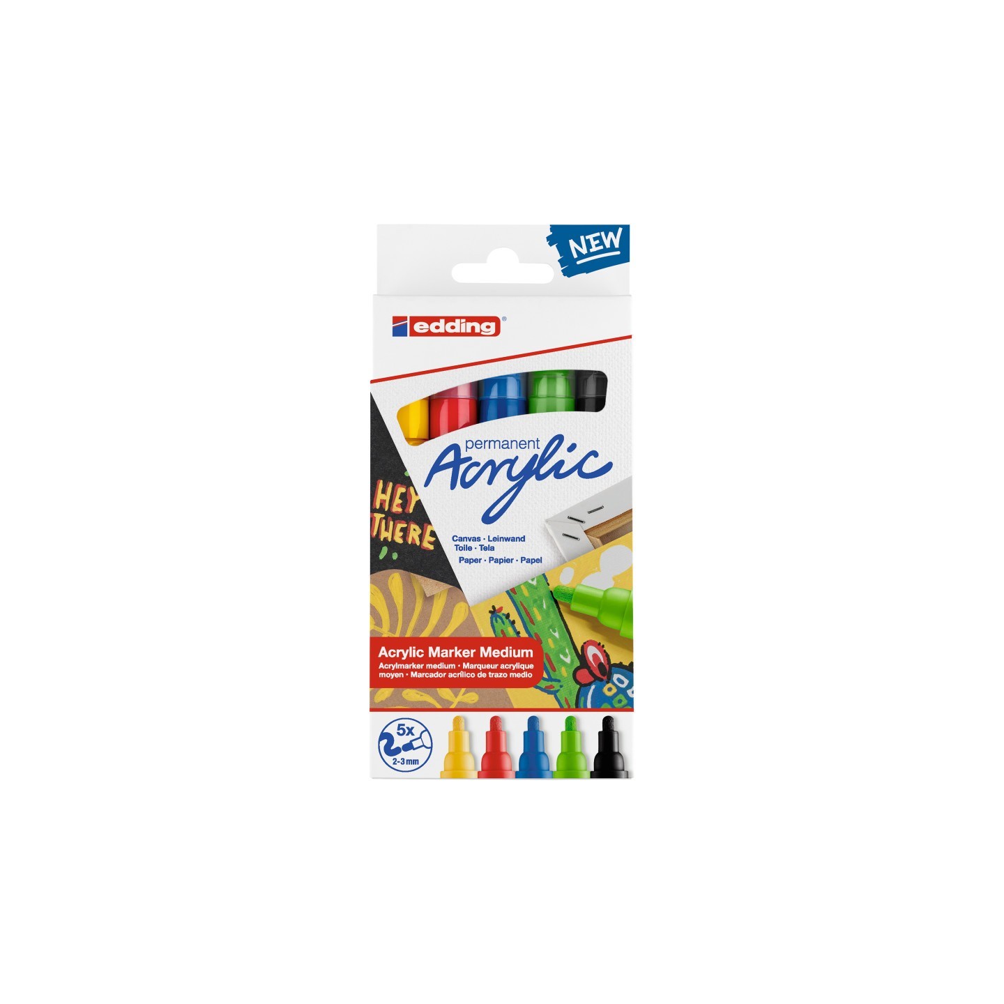 edding 5100 Series Acrylic Paint Marker, Medium Tip, Basic Colors, Set of 5