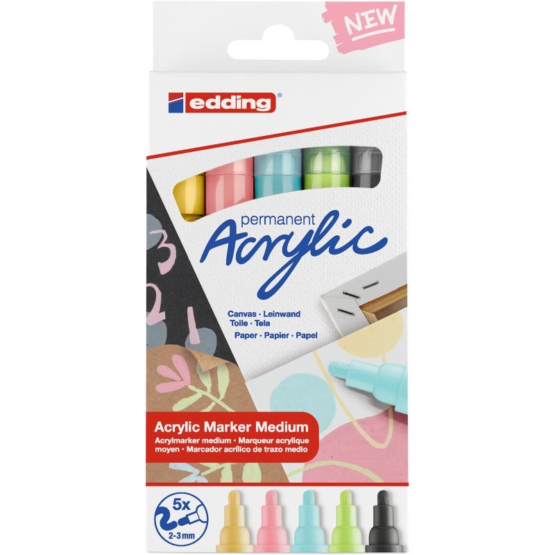 edding 5100 Series Acrylic Paint Marker, Medium Tip, Pastel Colors, Set of 5