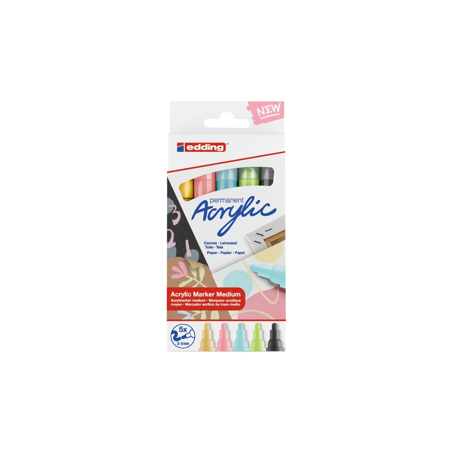 edding 5100 Series Acrylic Paint Marker, Medium Tip, Pastel Colors, Set of 5