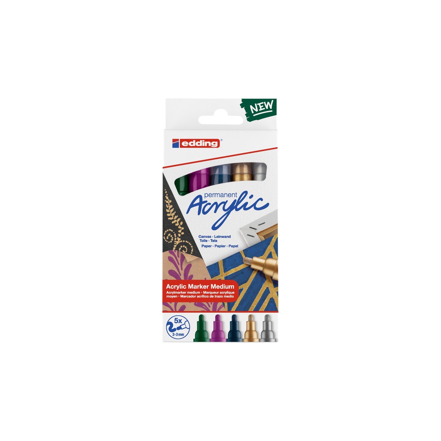 edding 5100 Series Acrylic Paint Marker, Medium Tip, Festive Colors, Set of 5
